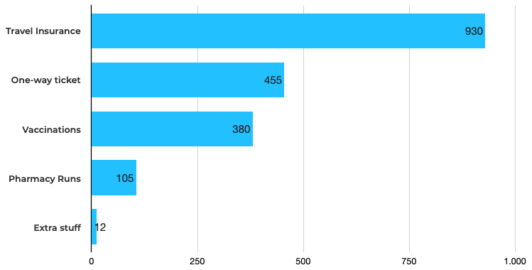Diagram over my pre-travel costs - The expenses behind preparing for long-term travel